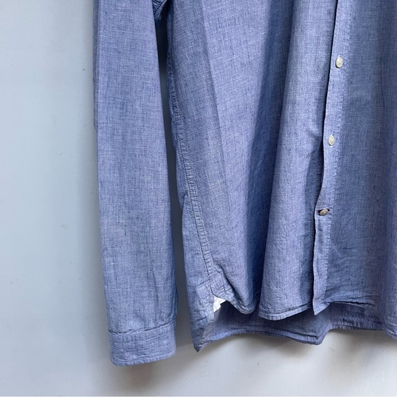 Oliver Spencer Shirt Size 15.5" Blue Long Sleeve Button Cuff Cotton Linen Blend - Picture 5 of 11